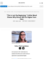 “This Is Just the Beginning,” Cathie Wood Shares Why Bitcoin Will Go Higher from Here