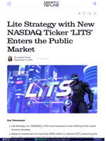 Lite Strategy with New NASDAQ Ticker ‘LITS’ Enters the Public Market