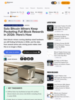 Solo Bitcoin Miners Keep Pocketing Full Block Rewards in 2026: Here's How