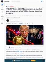 TRUMP loses $100M as memecoin market cap plummets after White House shooting incident