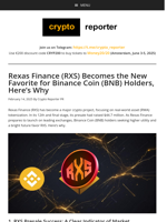 Rexas Finance (RXS) Becomes the New Favorite for Binance Coin (BNB) Holders, Here's Why