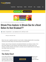 Bitcoin Price Analysis: Is Bitcoin Due for a Reset Before Its Next Breakout??
