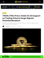 TRON (TRX) Price: Holds $0.30 Support as Trading Volume Surge Signals Potential Breakout - CoinCentral