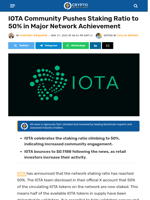 IOTA Community Pushes Staking Ratio in Network Achievement