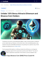 Unilabs' 30% Bonus Attracts Ethereum and Binance Coin Holders