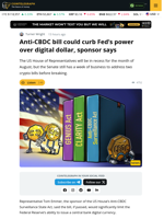 Anti-CBDC Bill Could Curb Fed’s Power Over Digital Dollar, Sponsor Says