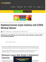 Robinhood Cements Crypto Ambitions with $200M Bitstamp Takeover