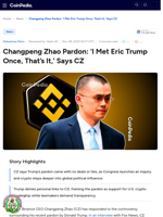 Changpeng Zhao Pardon: ‘I Met Eric Trump Once, That’s It,’ Says CZ