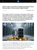 WOA Crypto Launches Smartphone-Based Cloud Mining App to Democratize Digital Wealth - Visionary Financial