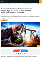 Bitcoin Down, Oil Up Amid US Strait of Hormuz Blockade