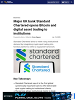 Major UK bank Standard Chartered opens Bitcoin and digital asset trading to institutions