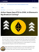 Arthur Hayes Says ETH to $10K; Is Ethereum’s Big Breakout Coming?