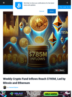 Weekly Crypto Fund Inflows Reach $785M, Led by Bitcoin and Ethereum