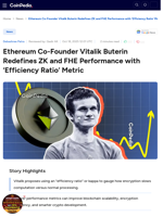 Ethereum Co-Founder Vitalik Buterin Redefines ZK and FHE Performance with ‘Efficiency Ratio’ Metric