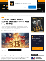 Taiwan To Launch Bitcoin Reserve And Study BTC Regulation