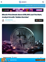 Bitcoin Price Break Above $118,000 Just The Start, Analyst Unveils ‘Golden Number’