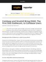 Coinbase and StraitsX Bring XSGD, The First SGD Stablecoin, to Coinbase Users