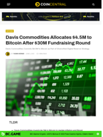 Davis Commodities Allocates $4.5M to Bitcoin After $30M Fundraising Round