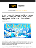 Arctic Pablo Coin Launches 32nd Presale Phase at Icebound Estates With $2.93M Raised and Deflationary Token Burn Model