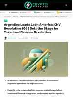 Argentina Leads Latin America: CNV Resolution 1081 Sets the Stage for Tokenized Finance Revolution - Crypto News Flash