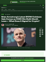 Brian Armstrong’s Latest $101M Coinbase Sale Comes as COIN Hits Multi-Month Lows— What Does It Signal for Crypto? | CCN.com