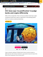 ‘No Justification’ in Treating Crypto Differently: OCC Boss
