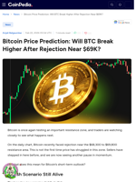 Bitcoin Price Prediction: Will BTC Break Higher After Rejection Near $69K?