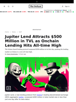 Jupiter Lend Attracts $500 Million in TVL as Onchain Lending Hits All-time High - 