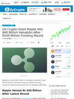 US Crypto Giant Ripple Hits $40 Billion Valuation After $500 Million Funding Round ⋆ ZyCrypto
