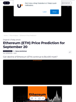Ethereum (ETH) Price Prediction for September 20 - U.Today
