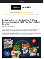 Ready to Outrun the Bull Run? 3 Top Cryptos in August 2025 You Can’t Afford to Miss