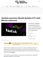 VanEck launches Wealth Builder ETF with Bitcoin exposure