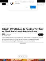 Bitcoin ETFs Return to Positive Territory as BlackRock Leads Fresh Inflows - U.Today