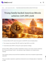 Trump family-backed American Bitcoin achieves 116% BTC yield - CoinJournal