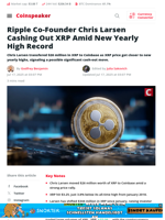 Ripple Co-Founder Chris Larsen Cashing Out XRP Amid New Yearly High Record - Coinspeaker