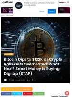Bitcoin Dips to $122K as Crypto Rally Gets Overheated: What Next? Smart Money is Buying Digitap ($TAP) | Live Bitcoin News
