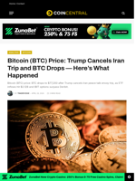 Bitcoin (BTC) Price: Trump Cancels Iran Trip and BTC Drops — Here's What Happened - CoinCentral