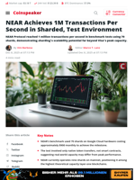 NEAR Achieves 1M Transactions Per Second in Sharded, Test Environment - Coinspeaker