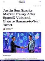 Justin Sun Sparks Market Frenzy After SpaceX Visit and Bizarre Banana-to-Sun Tweet