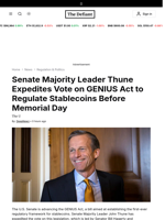 Senate Majority Leader Thune Expedites Vote on GENIUS Act to Regulate Stablecoins Before Memorial Day - 
