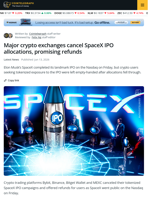 Major crypto exchanges cancel SpaceX IPO allocations