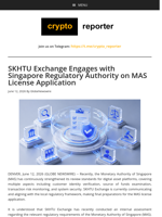 SKHTU Exchange Engages with Singapore Regulatory Authority on MAS License Application