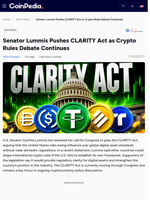Senator Lummis Pushes CLARITY Act as Crypto Rules Debate Continues