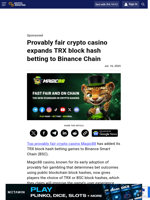 Provably fair crypto casino expands TRX block hash betting to Binance Chain