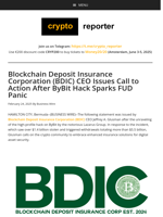 Blockchain Deposit Insurance Corporation (BDIC) CEO Issues Call to Action After ByBit Hack Sparks FUD Panic