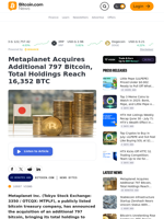 Metaplanet Acquires Additional 797 Bitcoin, Total Holdings Reach 16,352 BTC – News Bytes Bitcoin News