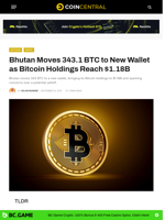 Bhutan Moves 343.1 BTC to New Wallet as Bitcoin Holdings Reach $1.18B - CoinCentral