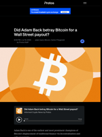 Did Adam Back betray Bitcoin for a Wall Street payout? | Protos