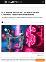 U.S. Senate Advances Landmark Senate Crypto Bill Focused on Stablecoins - DailyCoin