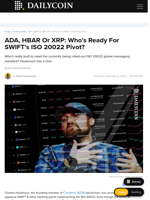ADA, HBAR Or XRP: Who’s Ready For SWIFT’s ISO 20022 Pivot? - DailyCoin